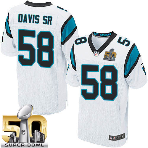 Men's Elite Thomas Davis Super Bowl L Nike Jersey White Road - #58 NFL Carolina Panthers